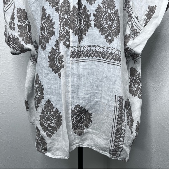 Milio Milano Linen Damask Print Top Women’s Size: Medium  Color: White/Tan - Picture 6 of 8